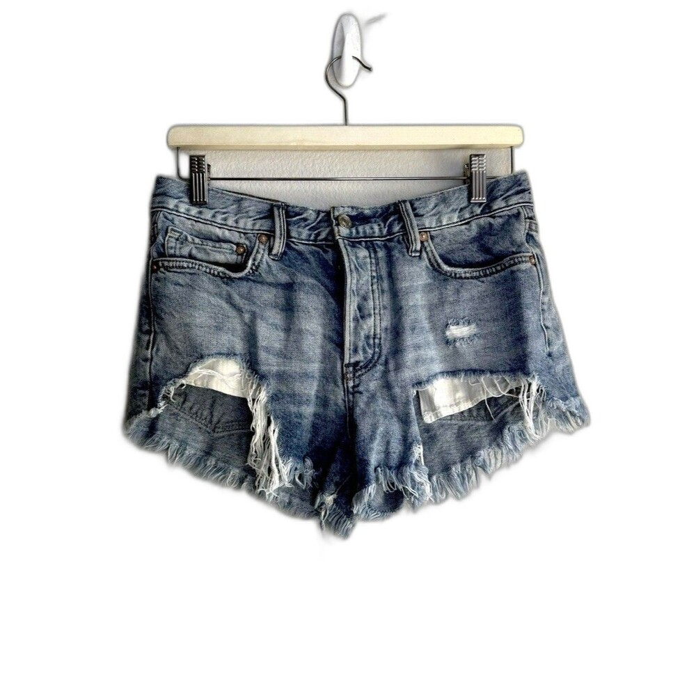 We The Free Free People Denim Shorts 26 Distressed High Rise Cutoff Boho